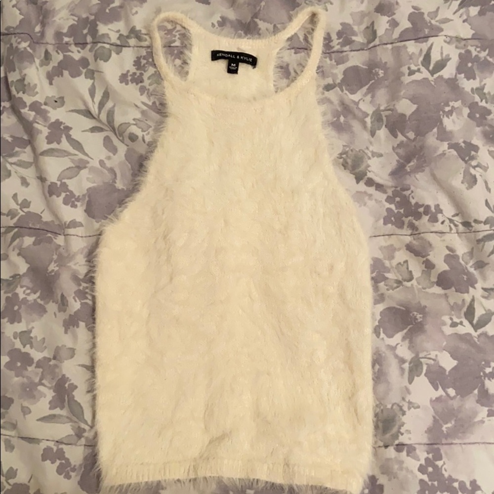 Kendall & Kylie fuzzy racer back halter top